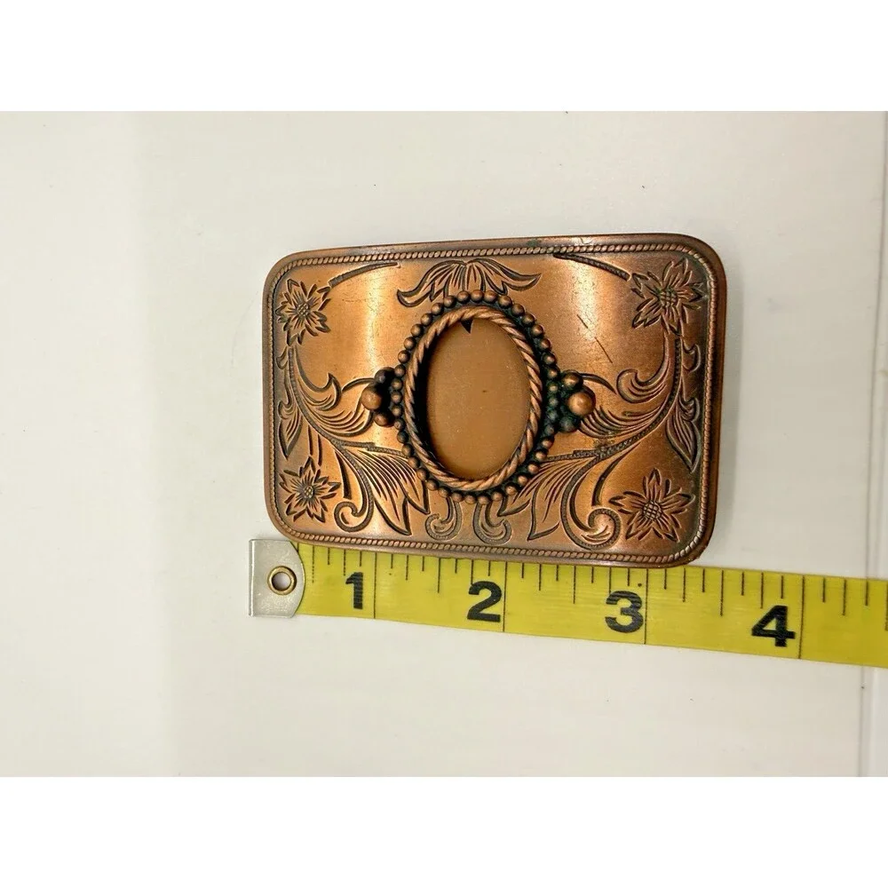 Vintage Western‎ Belt Buckle Engraved Copper Floral Floral Design Cowboy Style